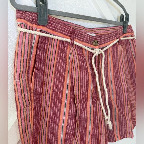 NWT J. Jill Love Linen Red Striped Pleated Shorts with Rope Belt 6” Size 14 - Picture 4 of 10